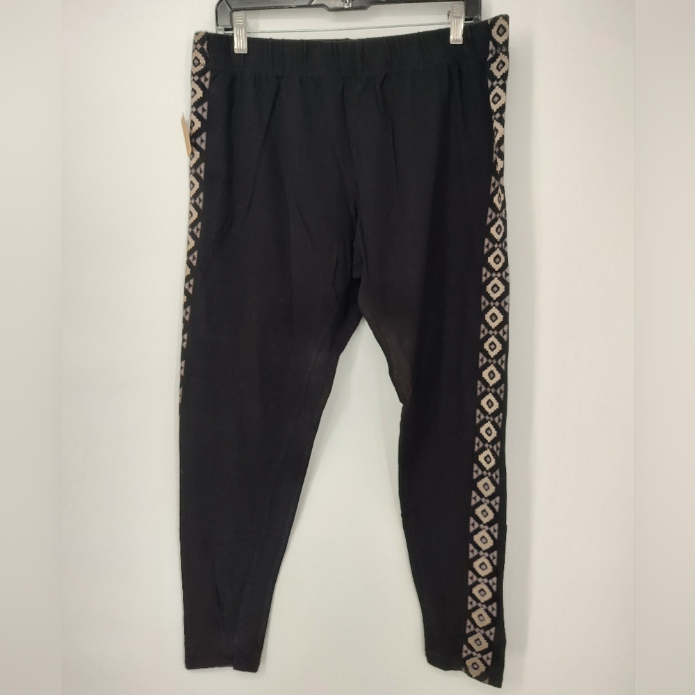 Vintage Maurices Black Leggings with Geometric Pattern Down Leg Women's 2